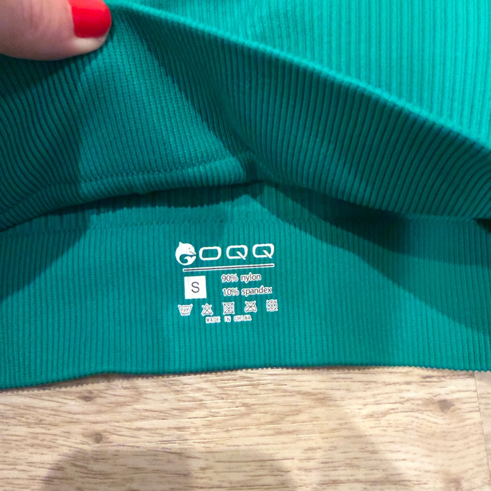 Teal Ribbed bra and bike short Set - Picture 3 of 4